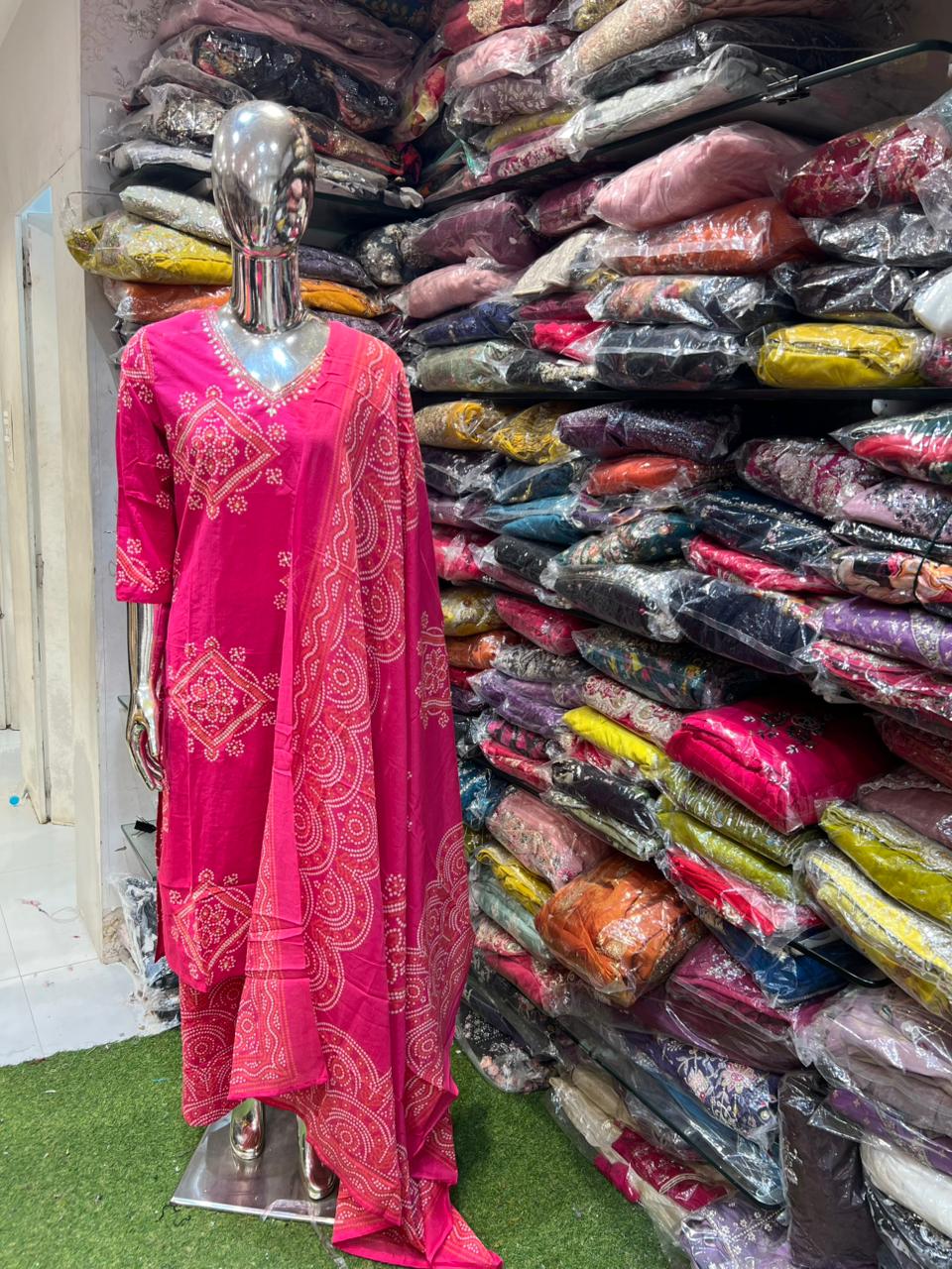 Pure Jaipuri Cotton Bandhej Print 3pc Set Pink Color