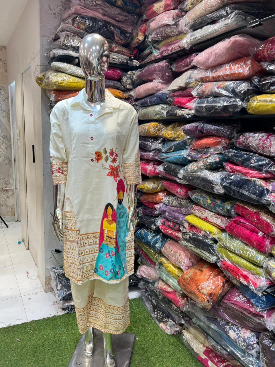 Pure Cotton Digital Print 2pc Cordset White Color