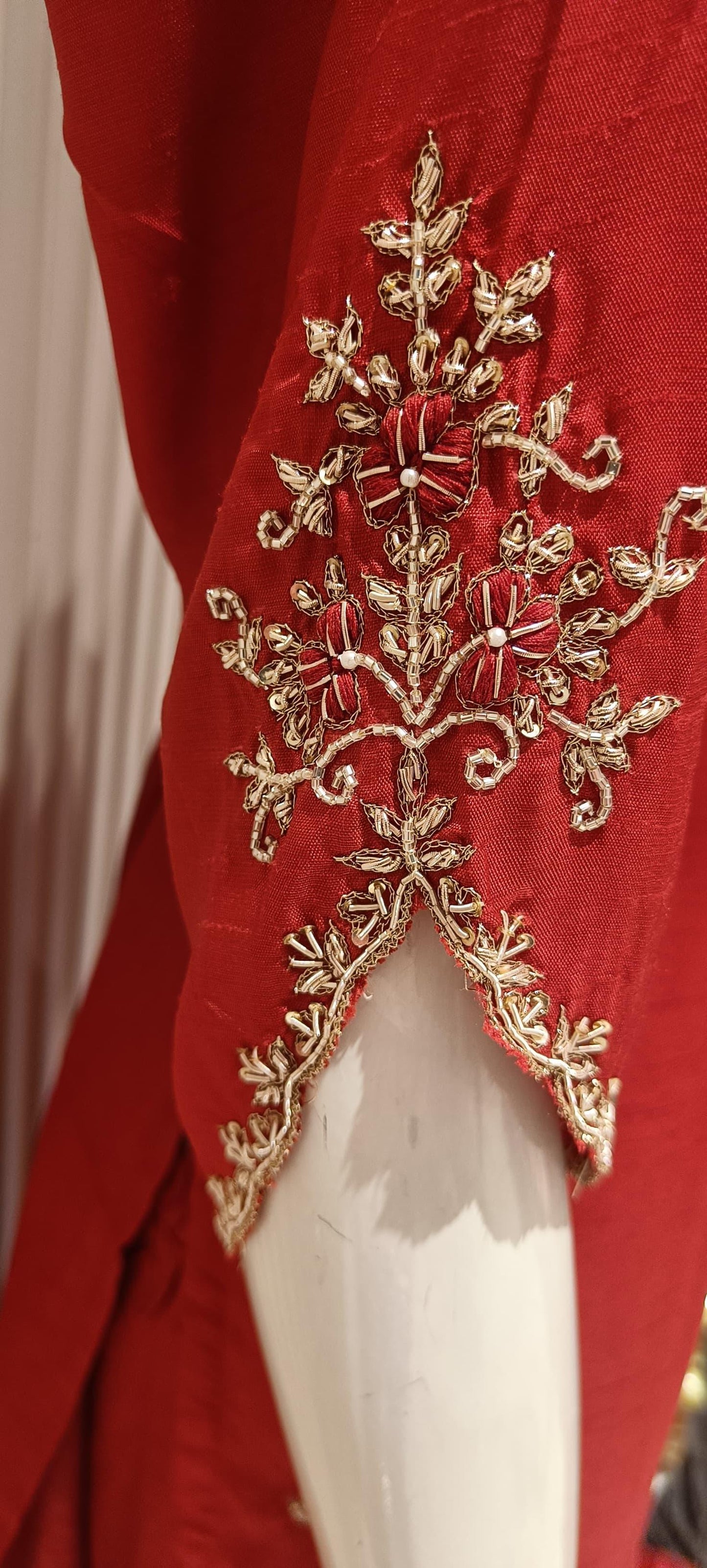 Pure Dola Silk Pearl Culcatta Handwork Party Wear 3pc Set Red Color