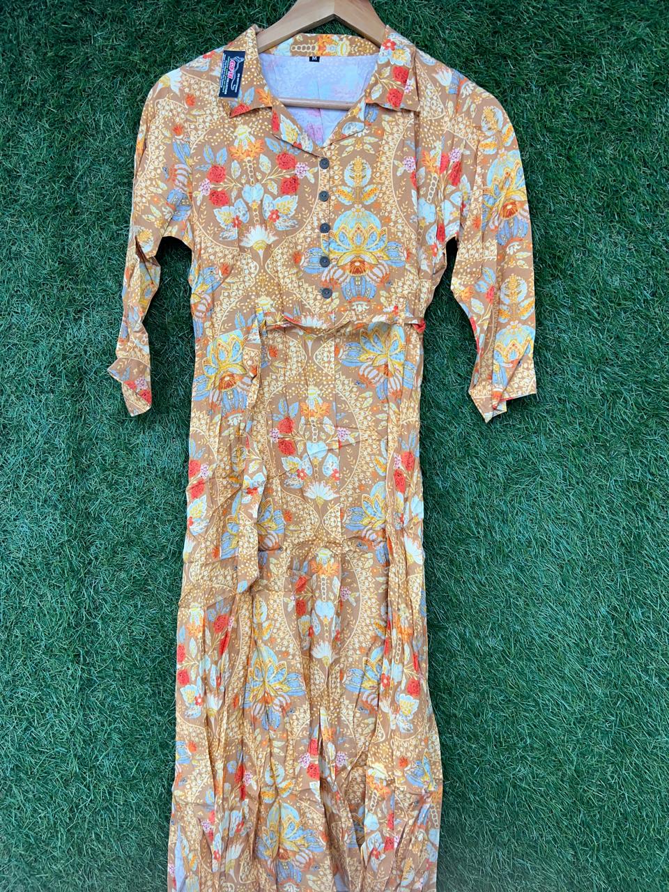 Pure Cotton Floral Print One piece Yellow Color