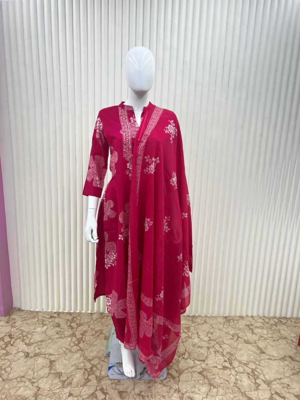Pure Cotton Bandhej Print 3pc Set Pink Color