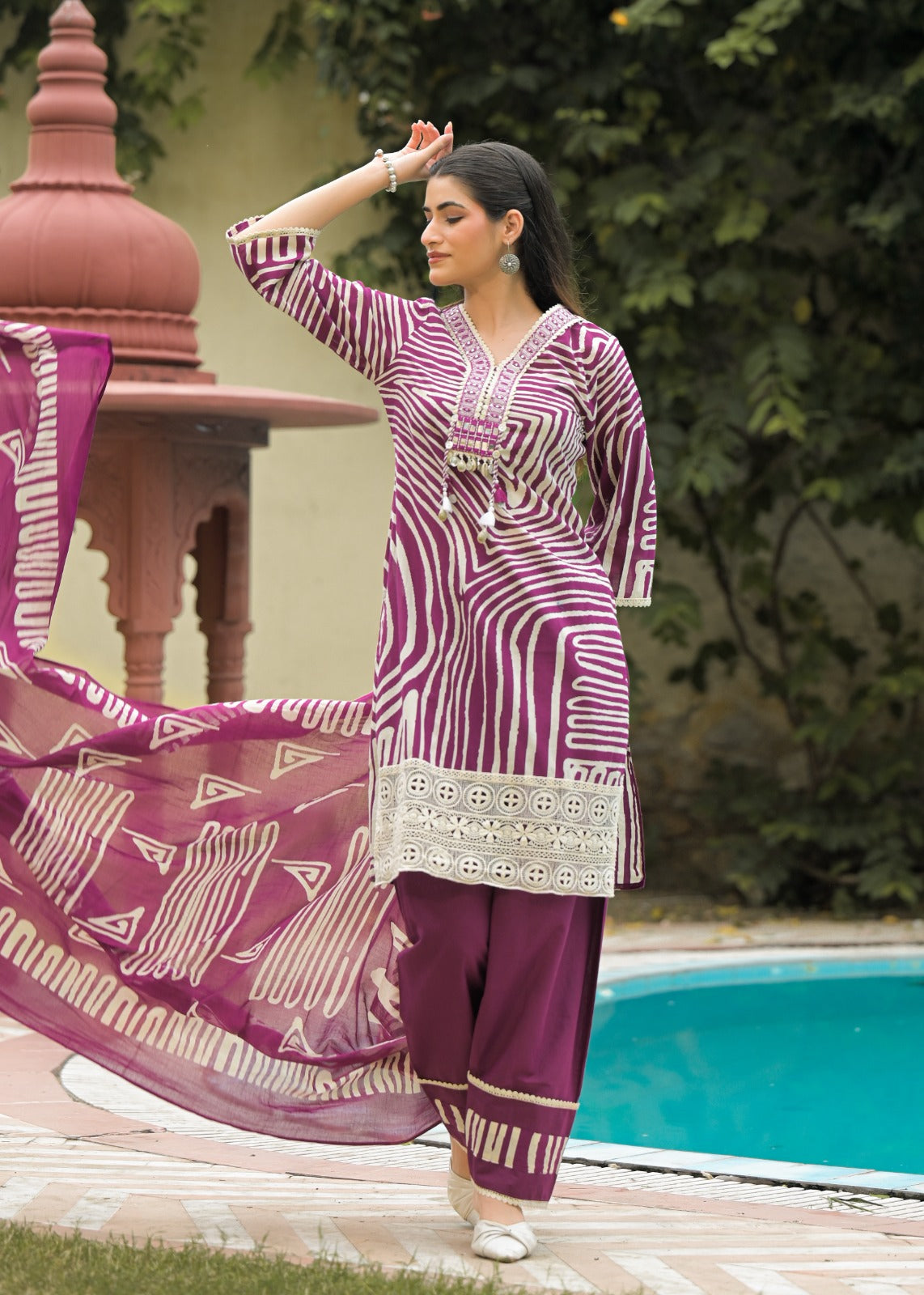 Pure Cotton Farsi Salwar Digital Print 3pc Set Purple Color