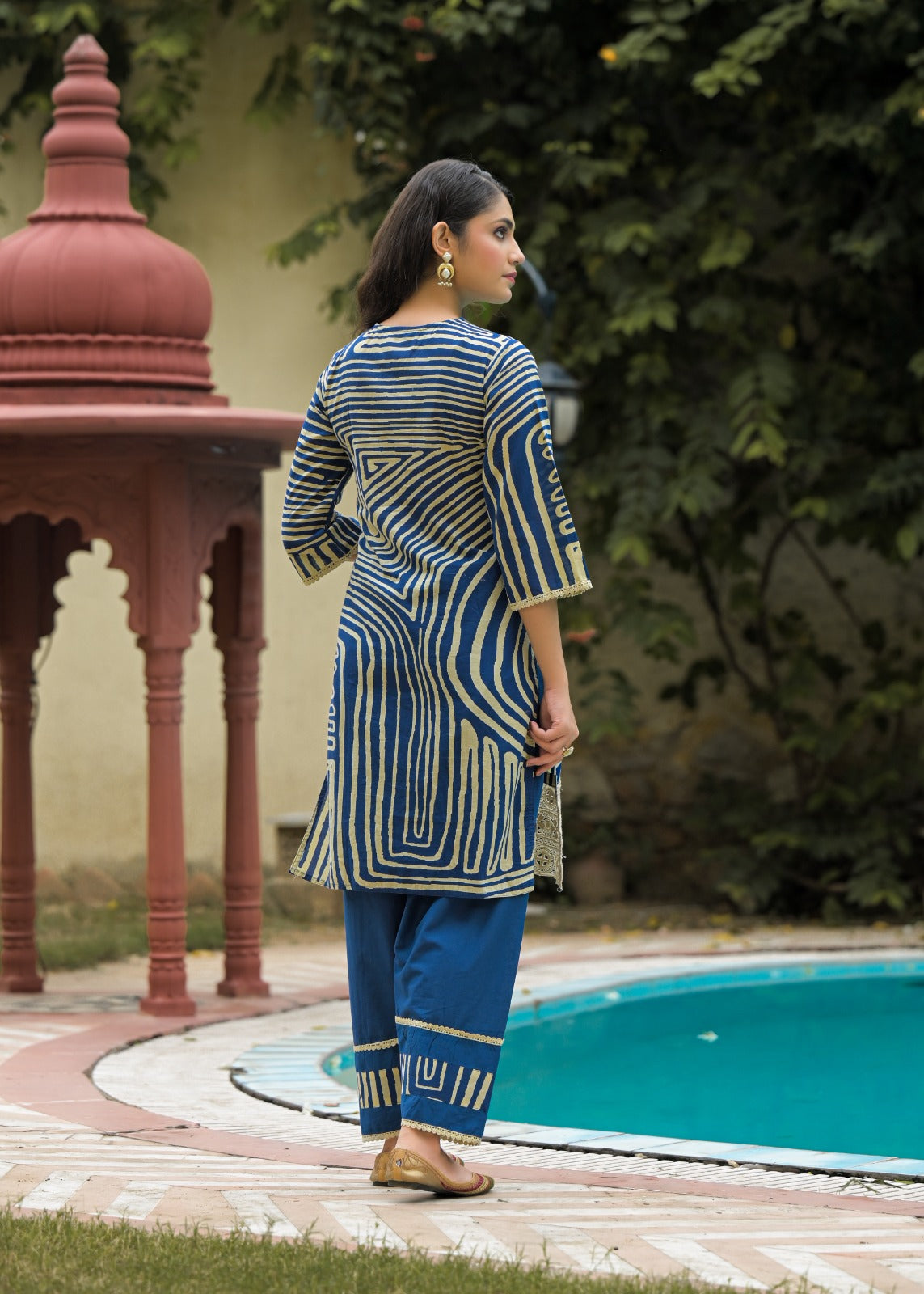 Pure Cotton Farsi Salwar Digital Print 3pc Set Blue Color