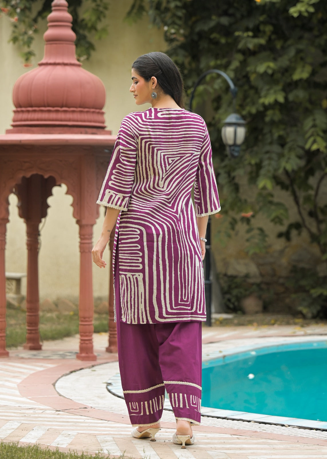 Pure Cotton Farsi Salwar Digital Print 3pc Set Purple Color