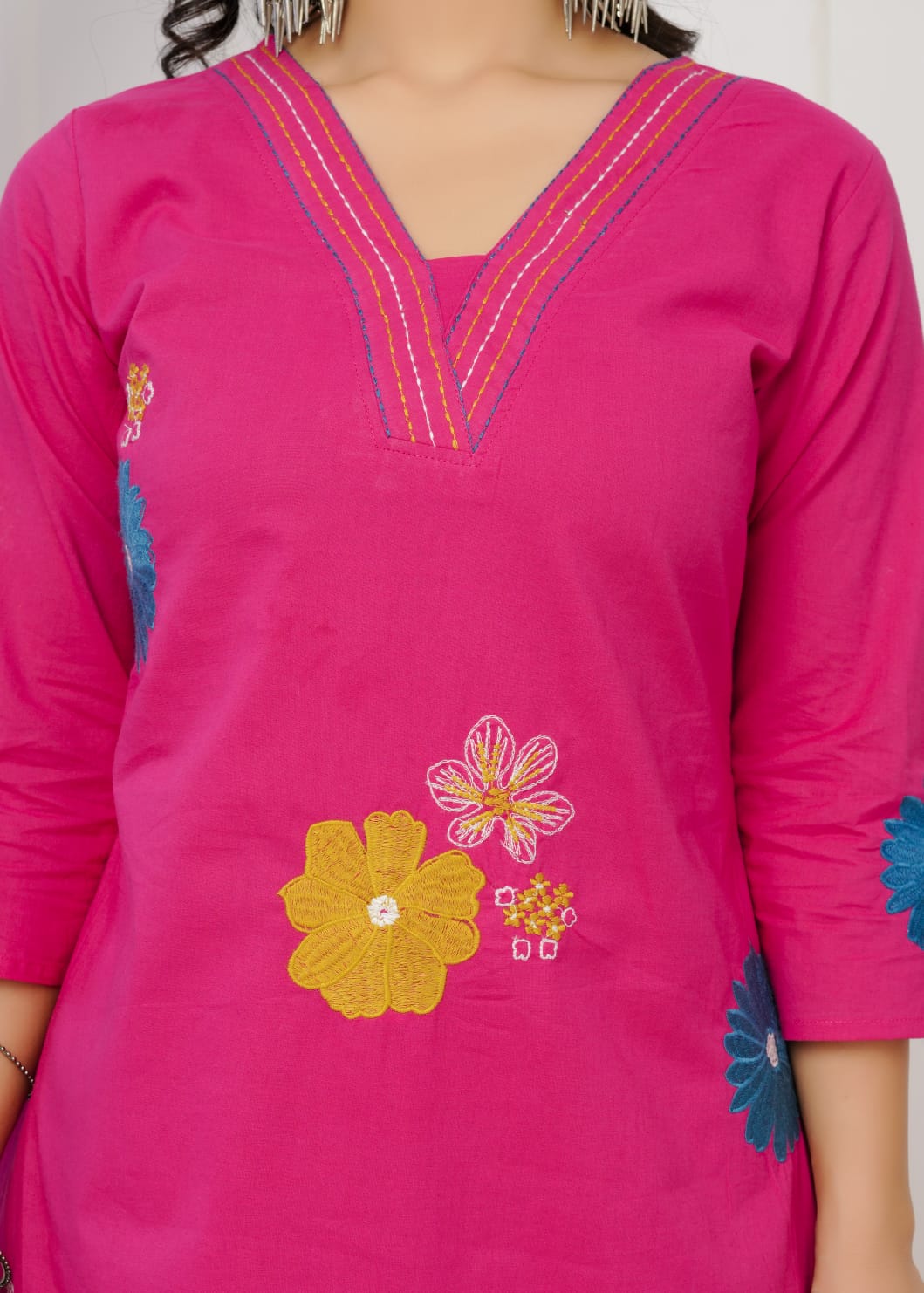 Pure Cotton Embrodeiry Work 3pc Set Rani Pink Color