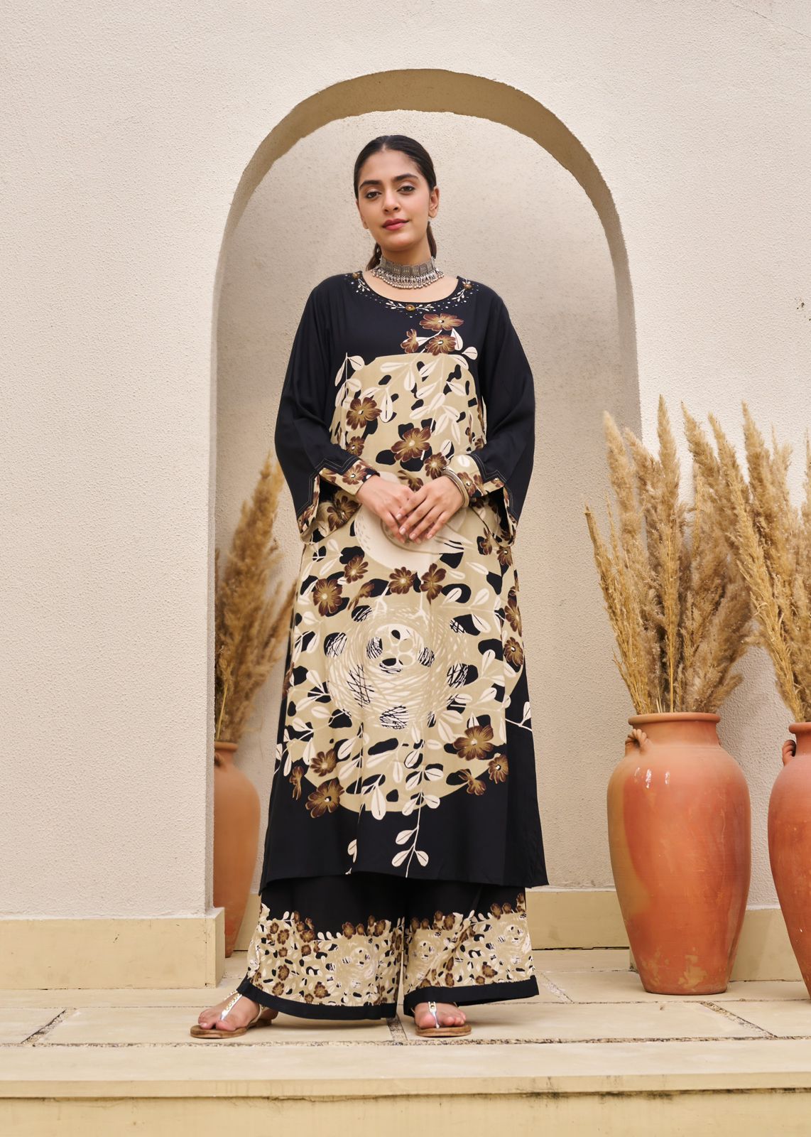 Pure Germon Rayon Signature Figure Print 2pc Cordset Black Color
