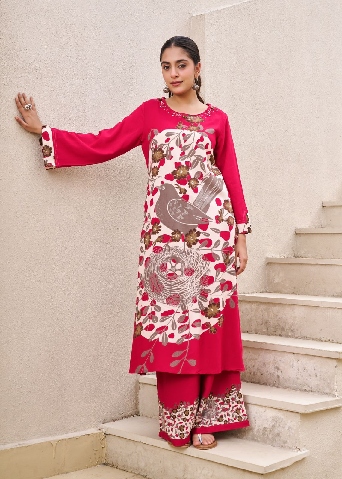 Pure Germon Rayon Signature Figure Print 2pc Cordset Magenta Pink Color