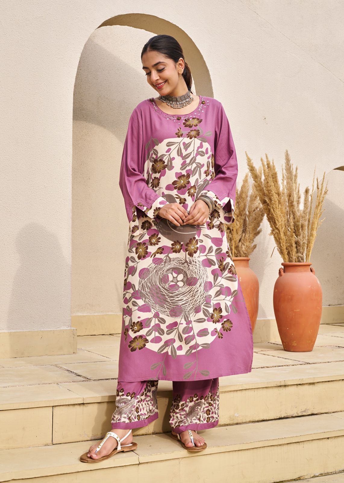 Pure Germon Rayon Signature Figure Print 2pc Cordset Lylac Purple Color