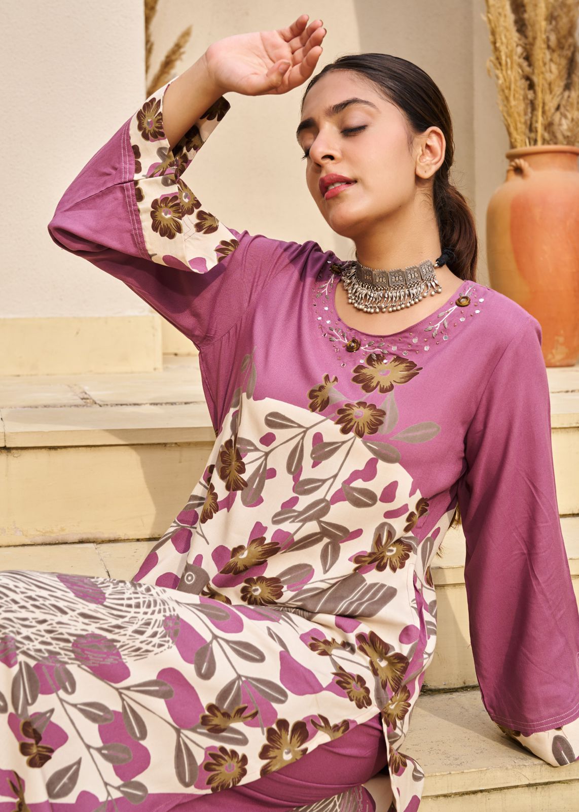 Pure Germon Rayon Signature Figure Print 2pc Cordset Lylac Purple Color