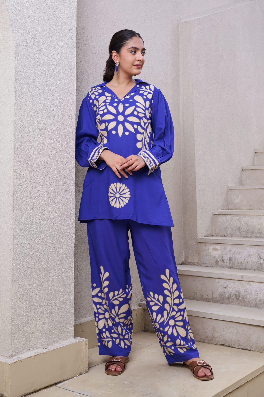 Pure Germon Rayon Digital Print 2pc Cordset Blue Color