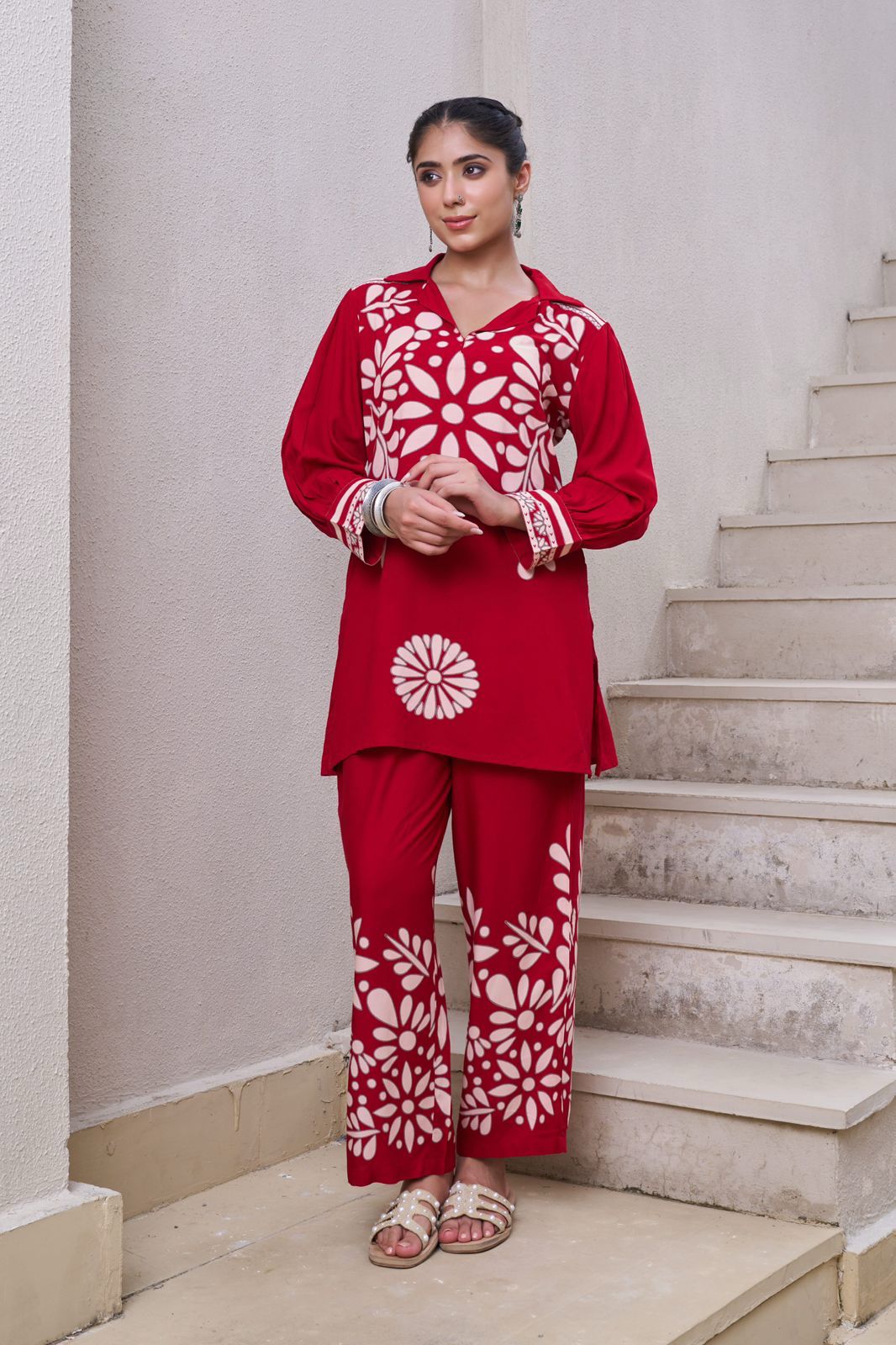 Pure Germon Rayon Digital Print 2pc Cordset Red Color