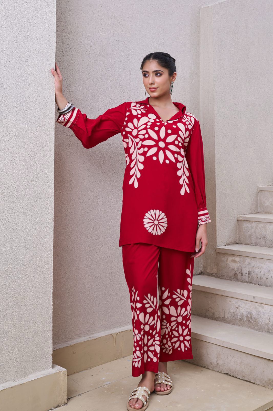 Pure Germon Rayon Digital Print 2pc Cordset Red Color
