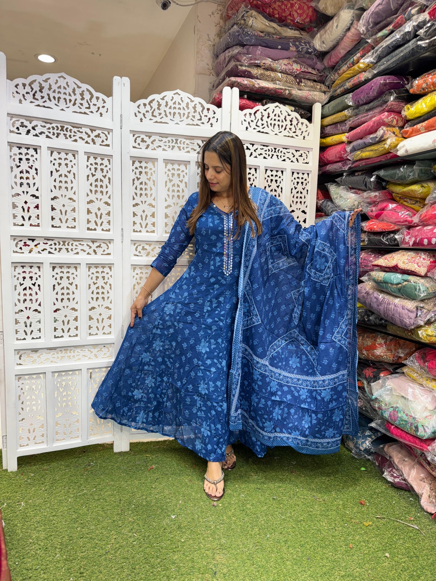 Mull Cotton Anarkali 3pc Suit