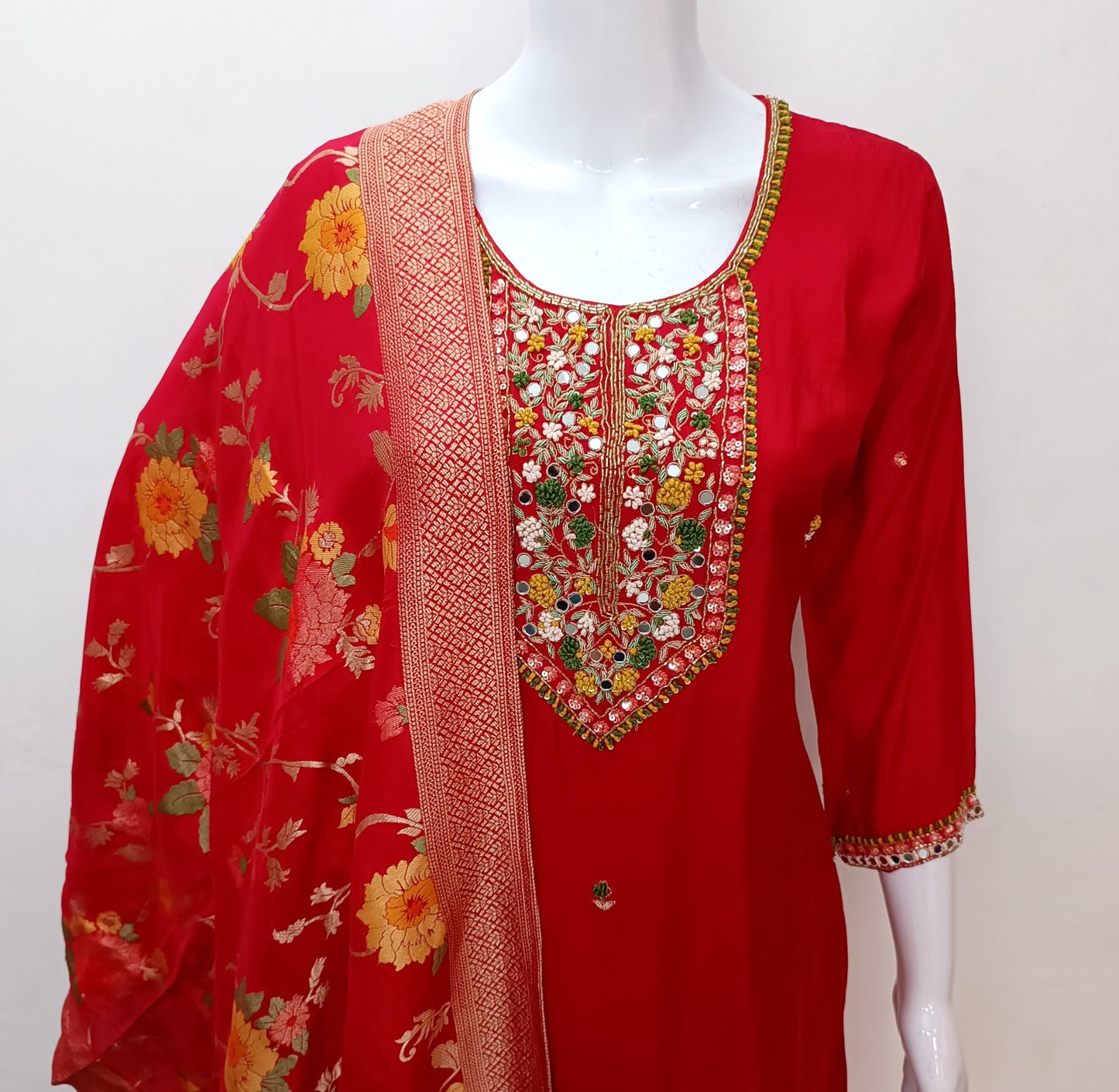 Dola Silk Red 3pc Suit