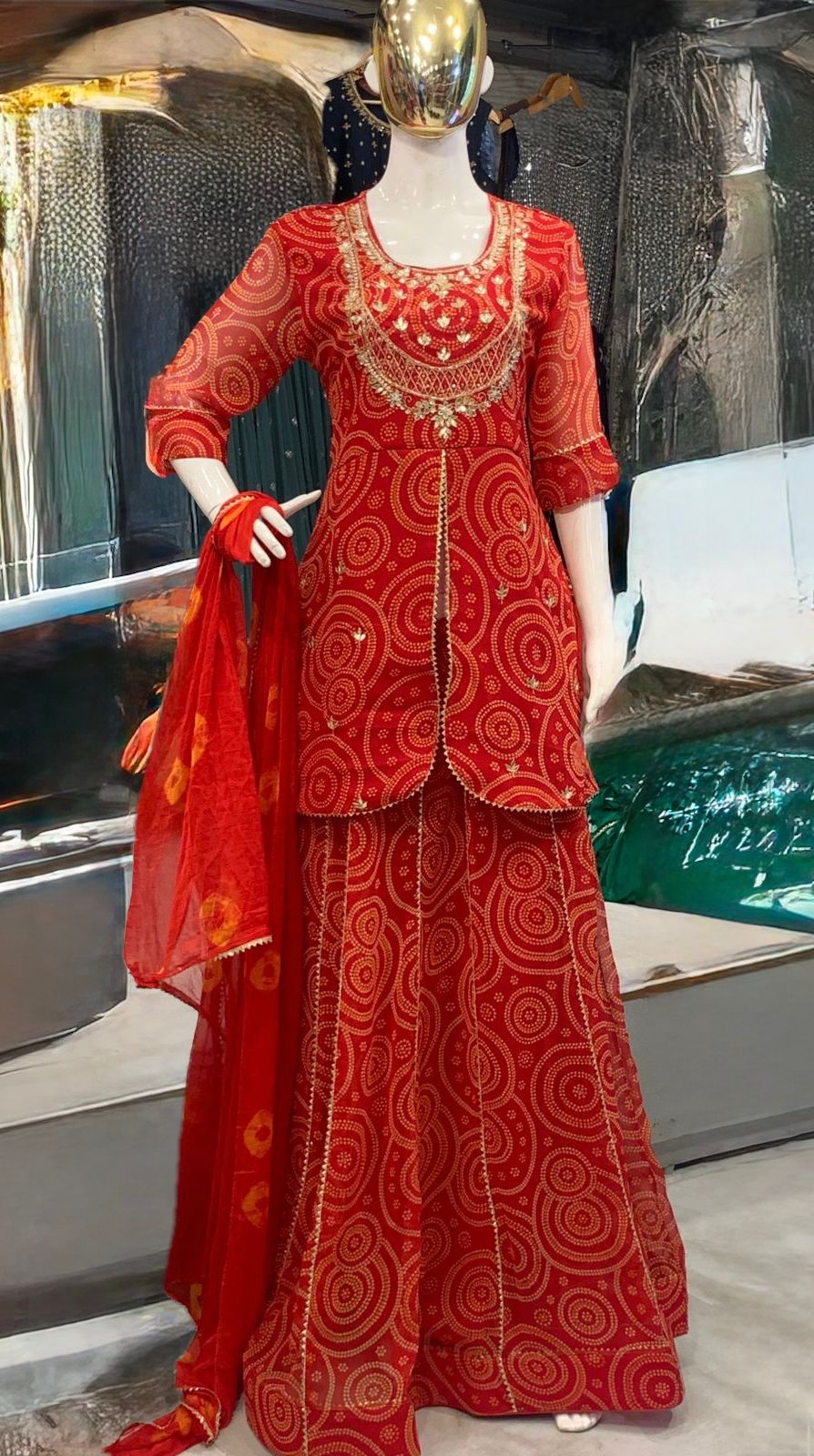 Georgette Red 3pc Suit