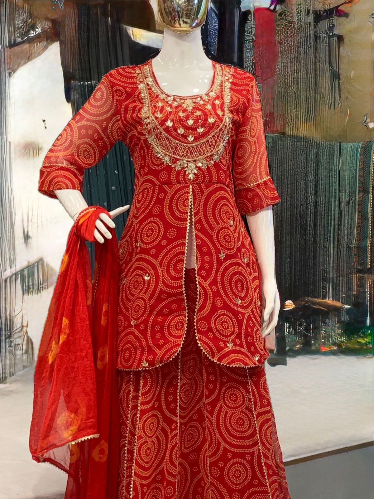 Georgette Red 3pc Suit