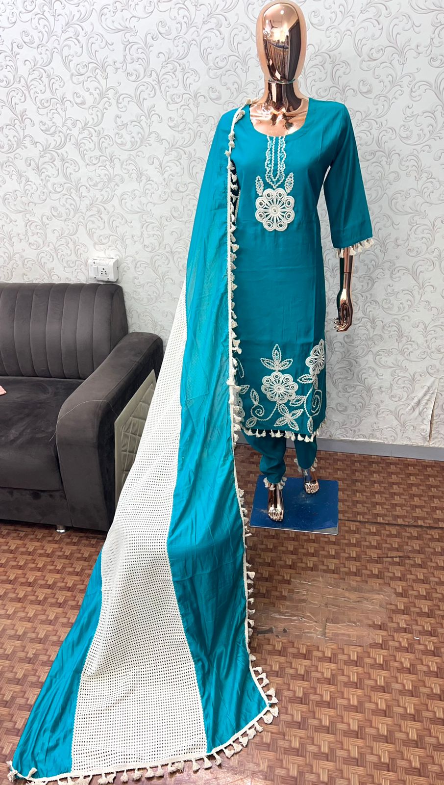 Cotton Silk Ice Blue 3pc Suit