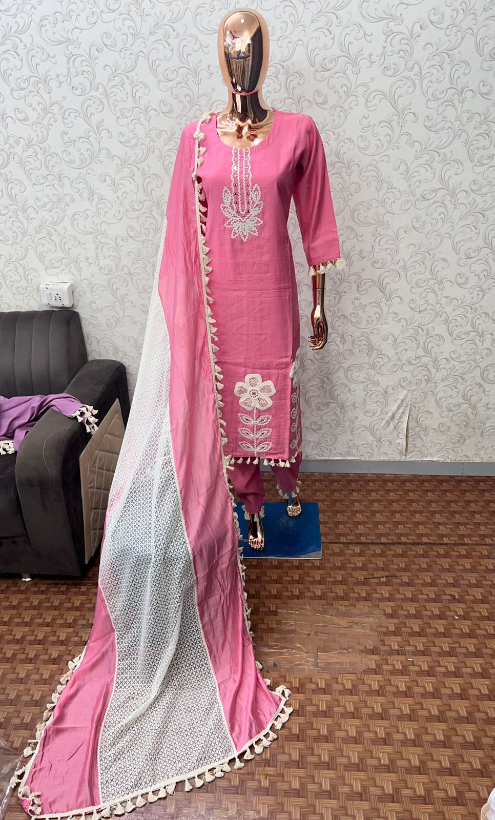 Cotton Silk Pink 3pc Suit