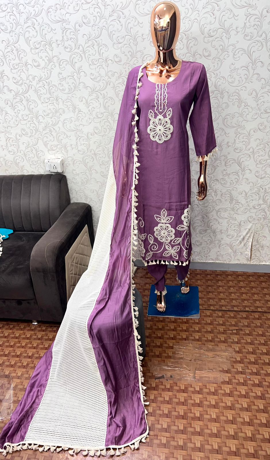 Cotton Silk Purple 3pc Suit