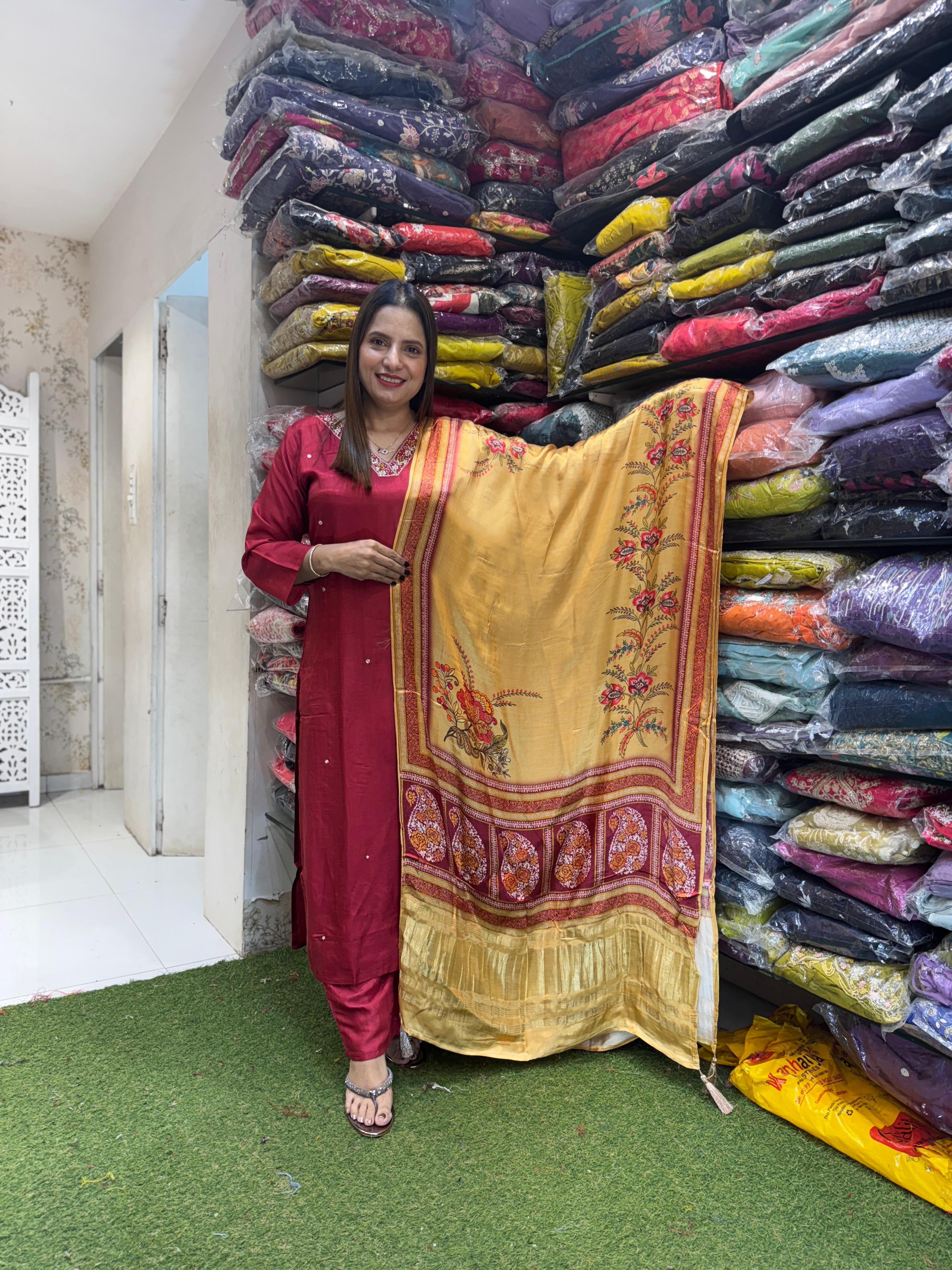 Dola Silk Maroon 3pc Set
