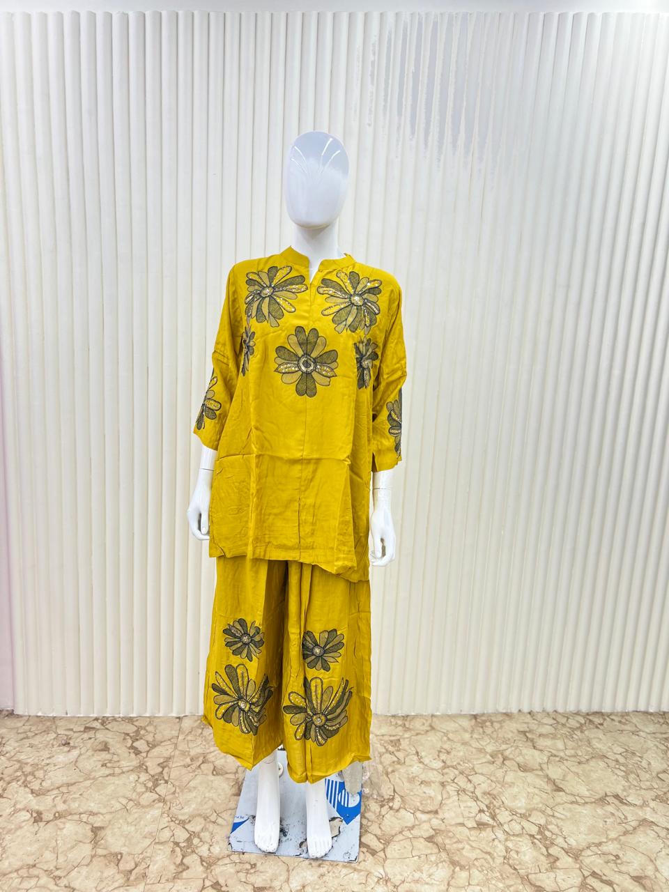 Pure Muslin Handwork 2pc Set Yellow Color
