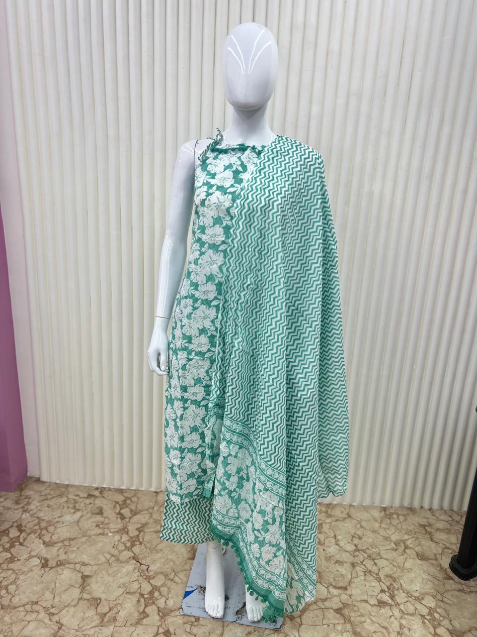 Halter Neck Cotton Palazzo set Ocean Green Color