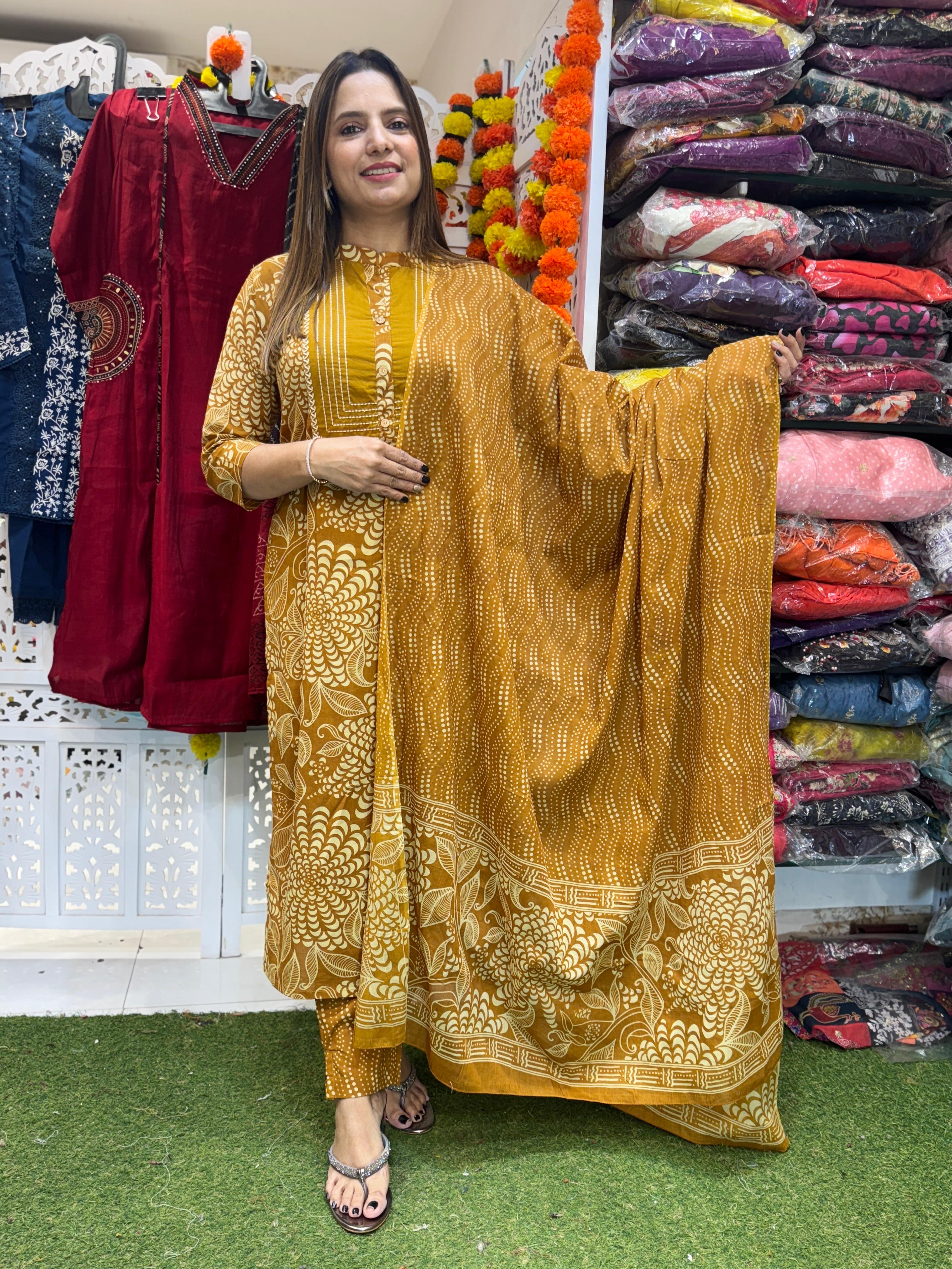 Cotton Yellow 3pc Suit