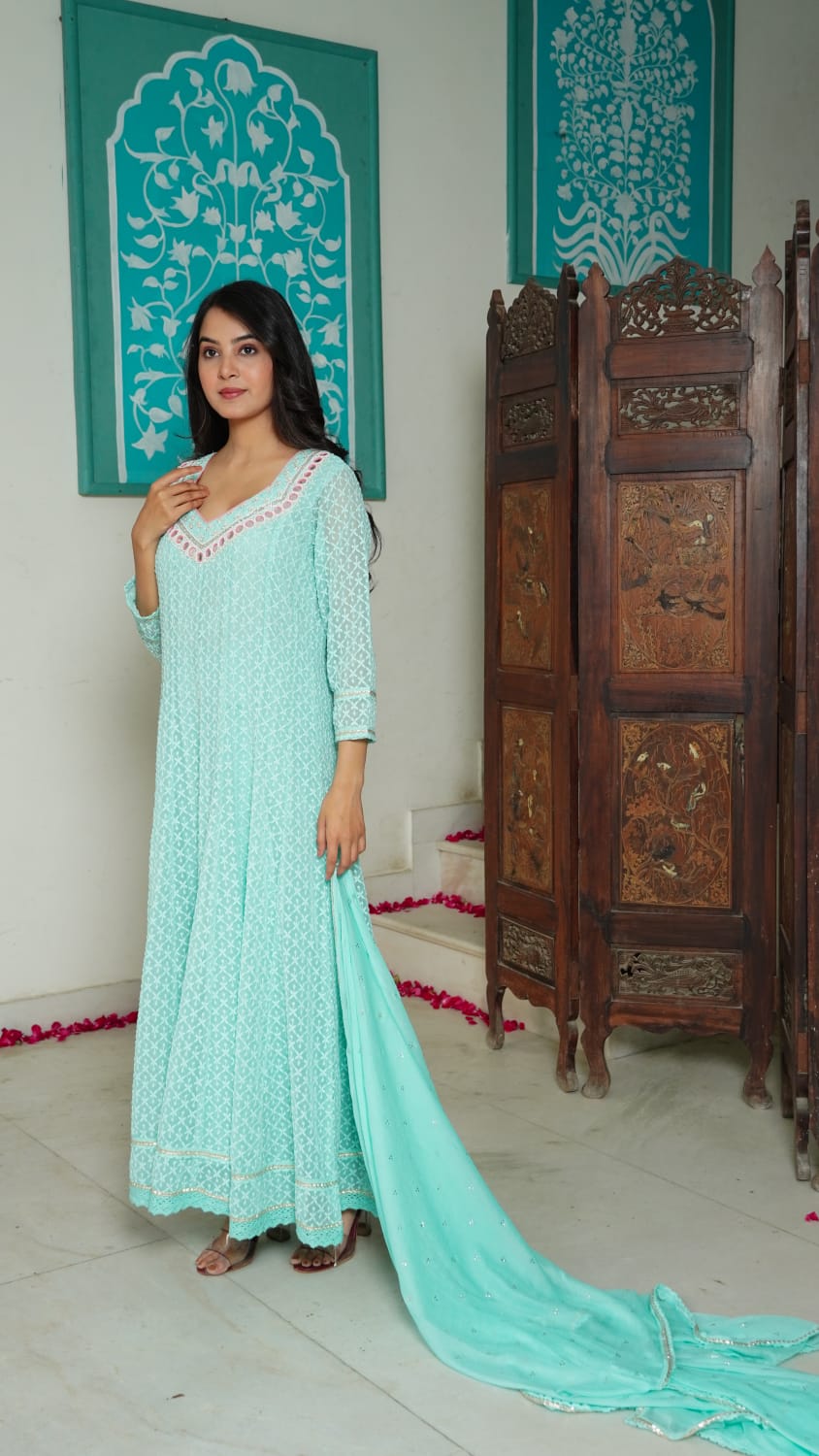 Pure Georgette Blue 3pc Set