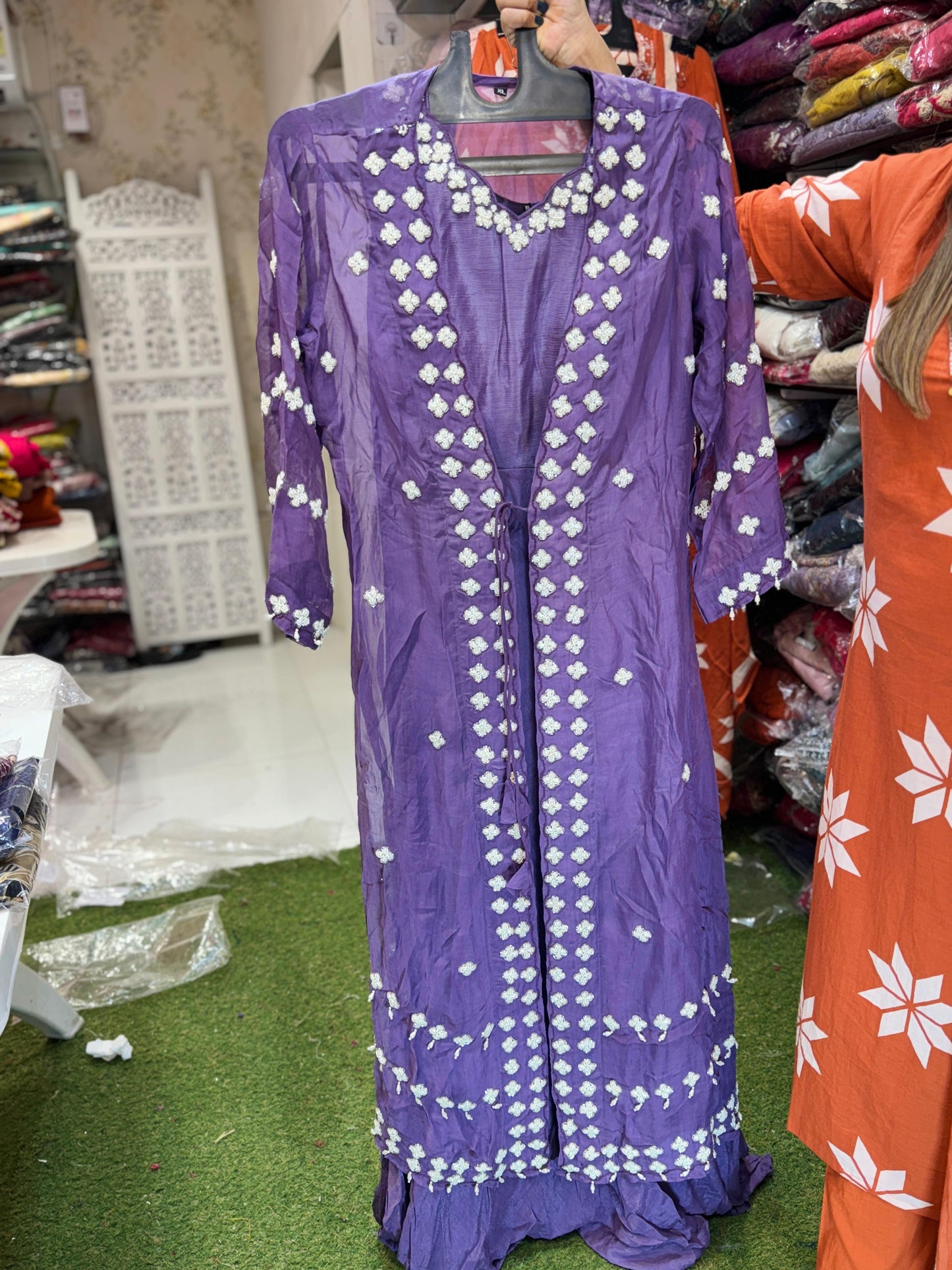 Pure Chinon Gown Handwork Party Wear Light Purple Color