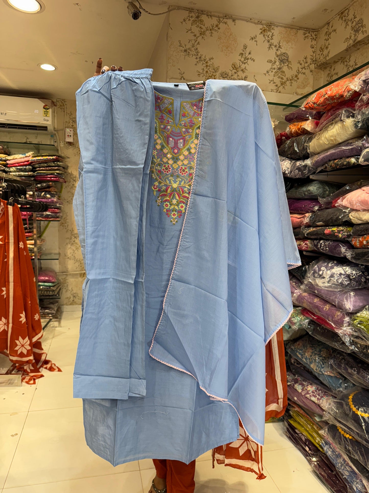 Mull Cotton Powder Blue 3pc Set