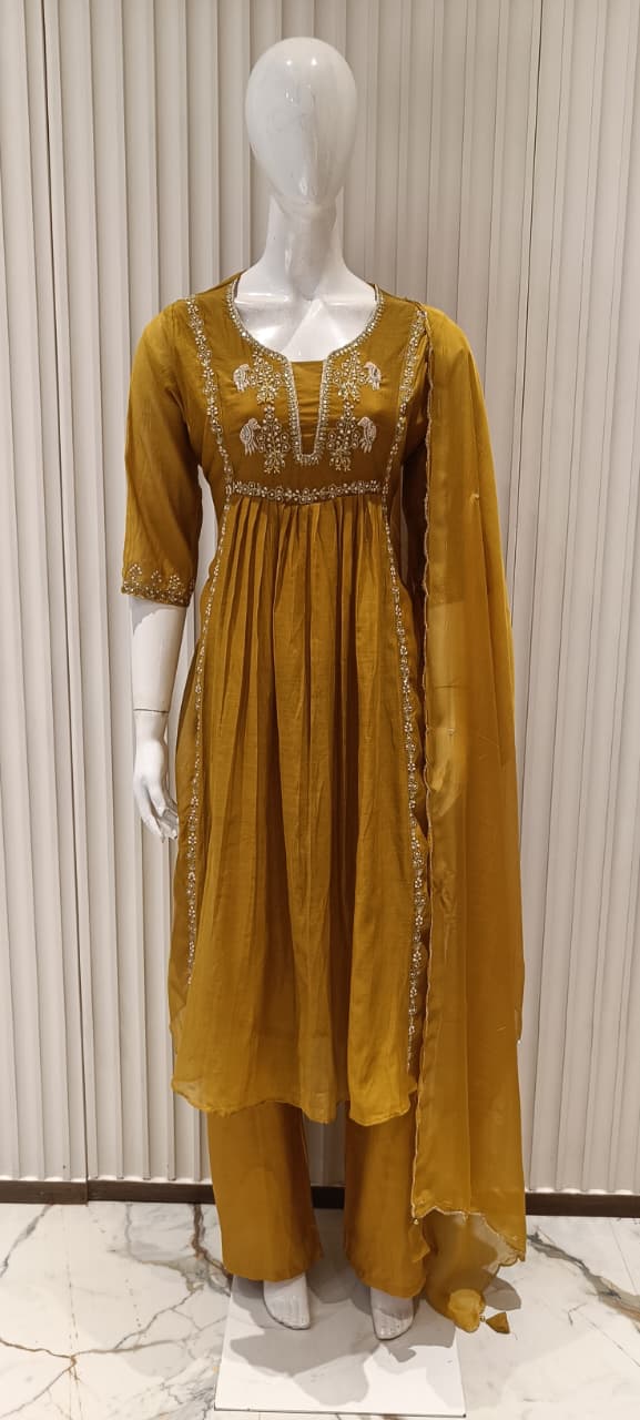 Banaras Mull Chanderi Yellow 3pc Set