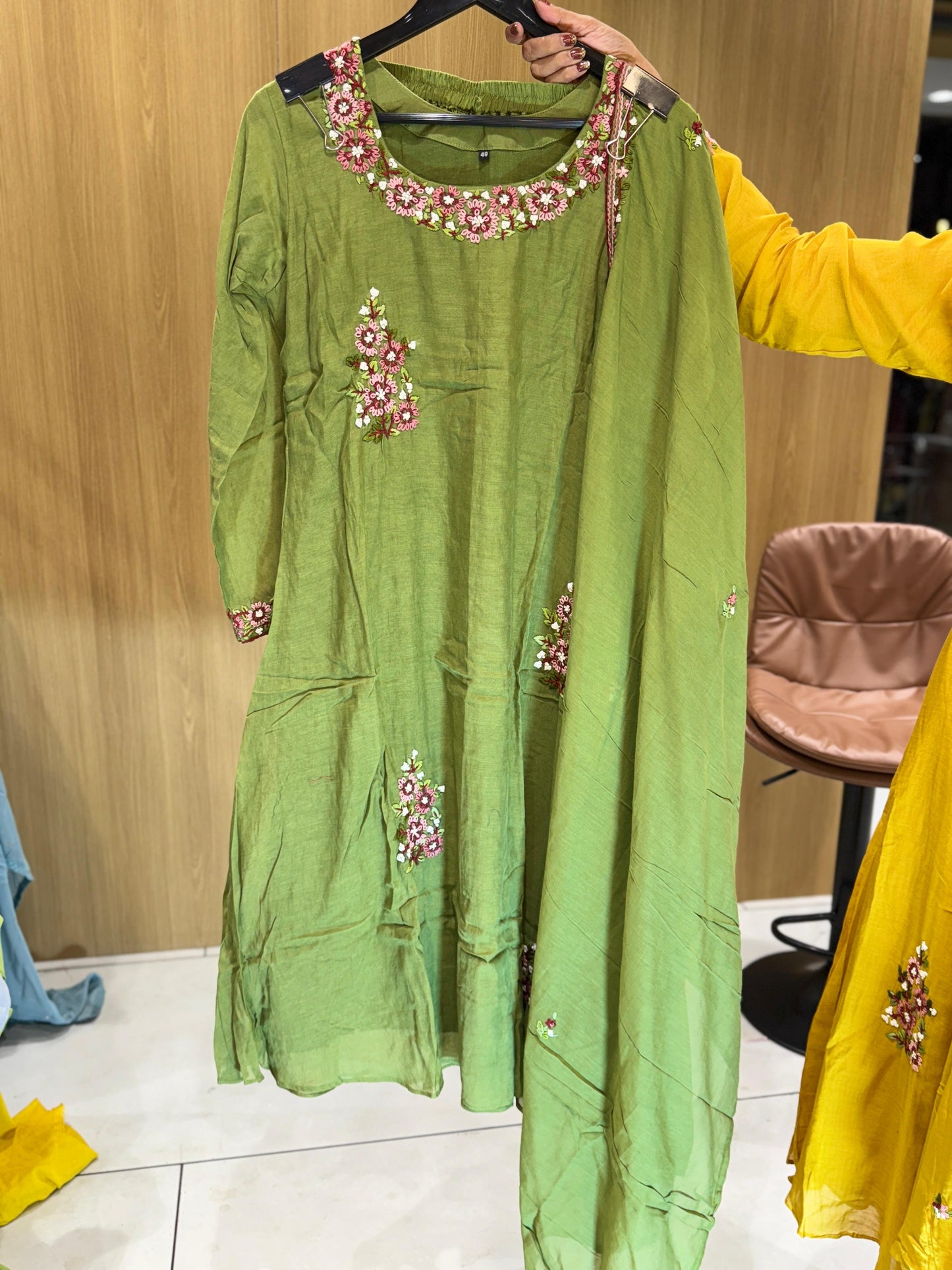 Banaras Mull Chanderi Green 3pc Set