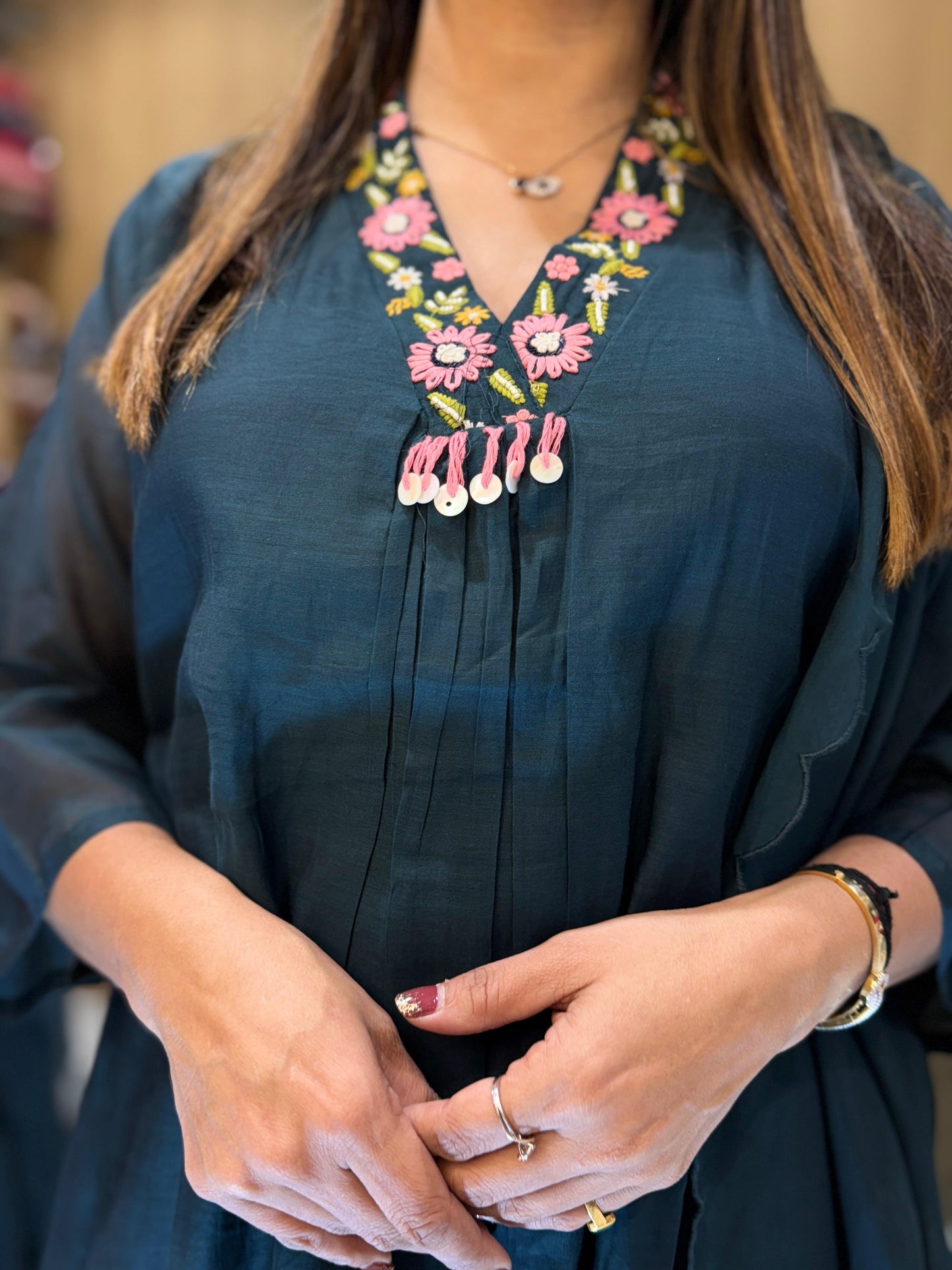 Banaras Mull Chanderi Bottle Green 3pc Set