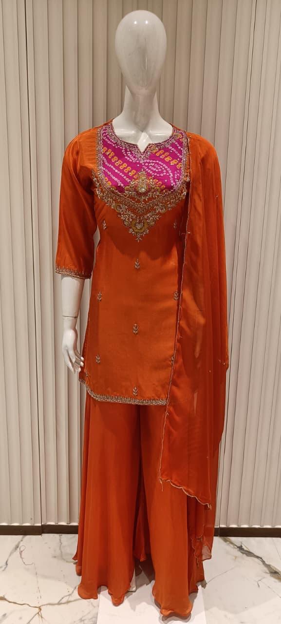Dola Silk Chinon Orange 3pc Set