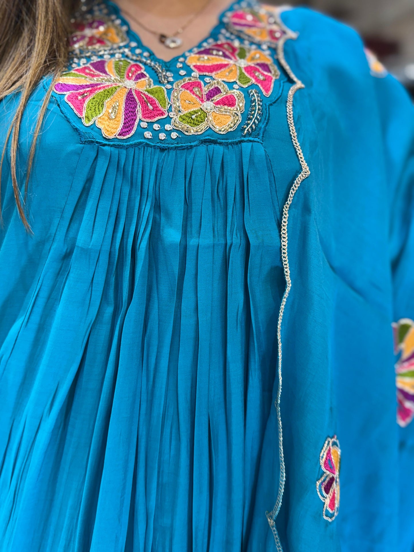 Mull Chanderi Firozi 3pc Set