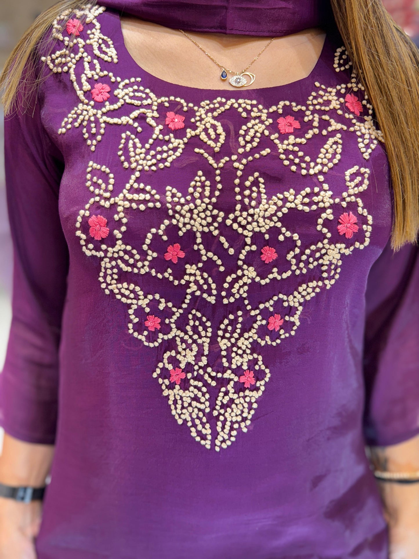 Mull Chanderi Wine 3pc Set