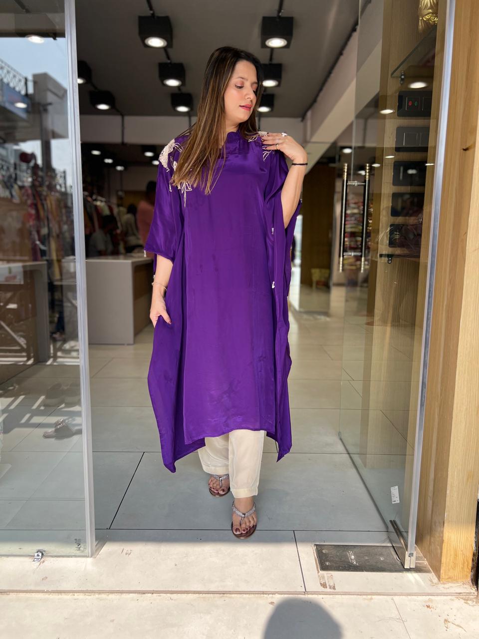 Crep Kaftan Purple 2pc Set