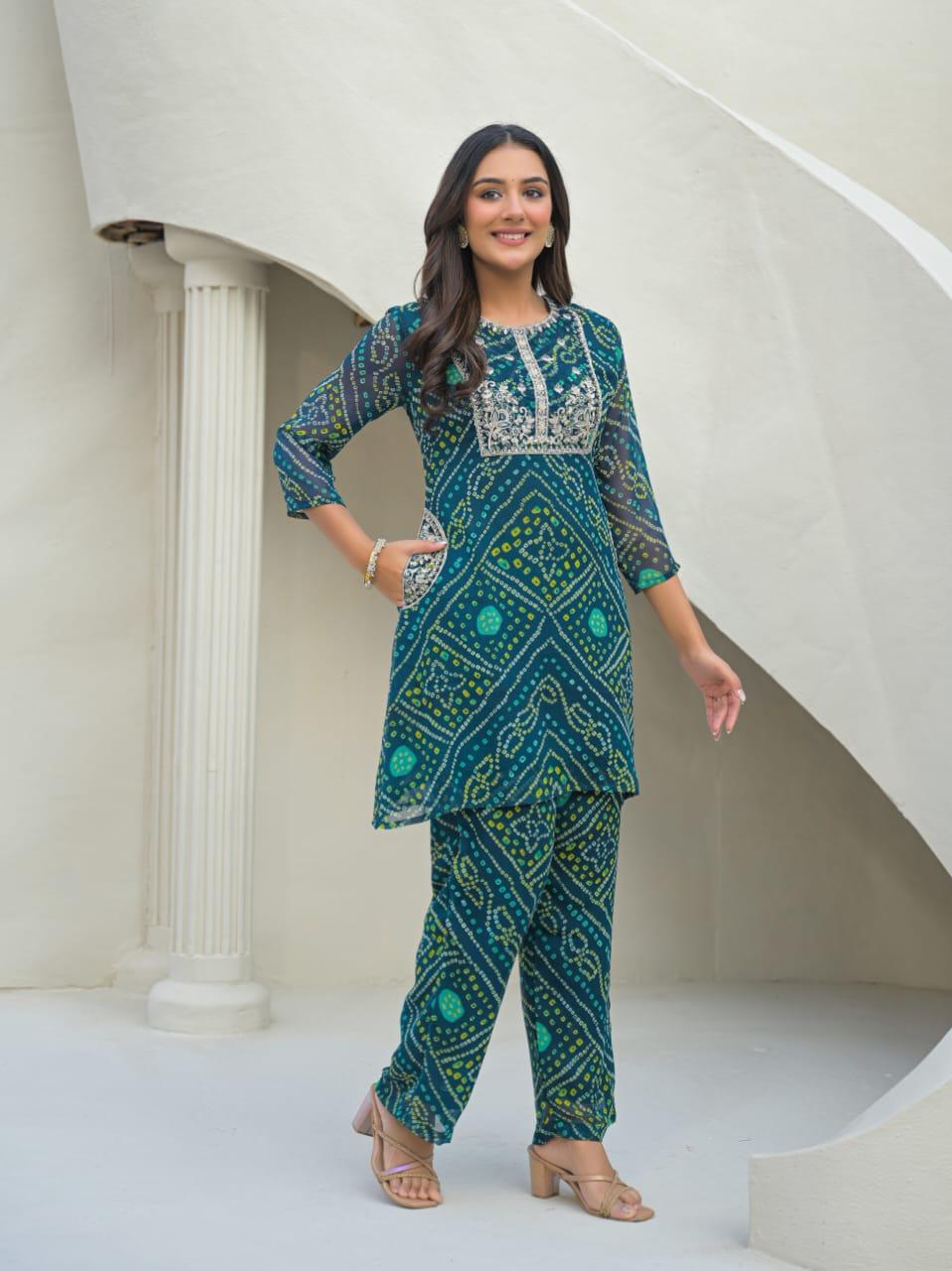 Georgette Bottle Green 2pc Set