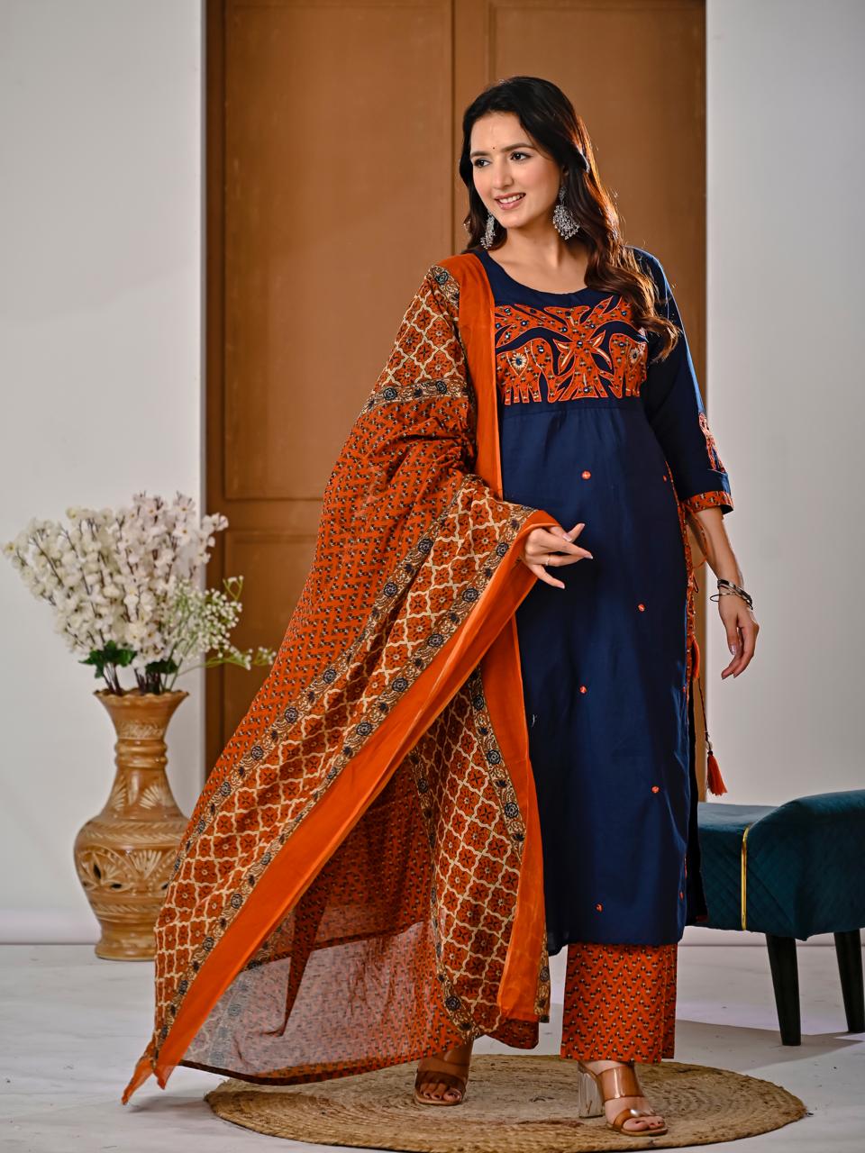 Jaipuri Cotton Blue 3pc Set