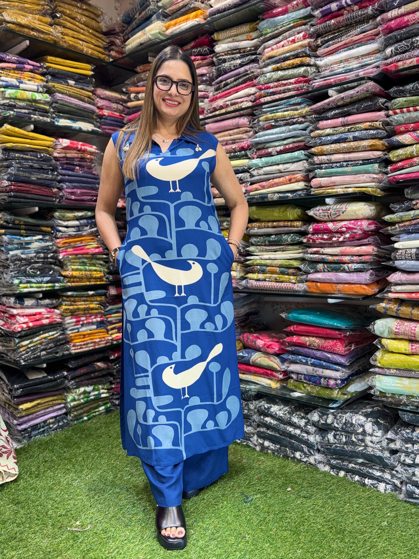 German Rayon Blue 2pc Set