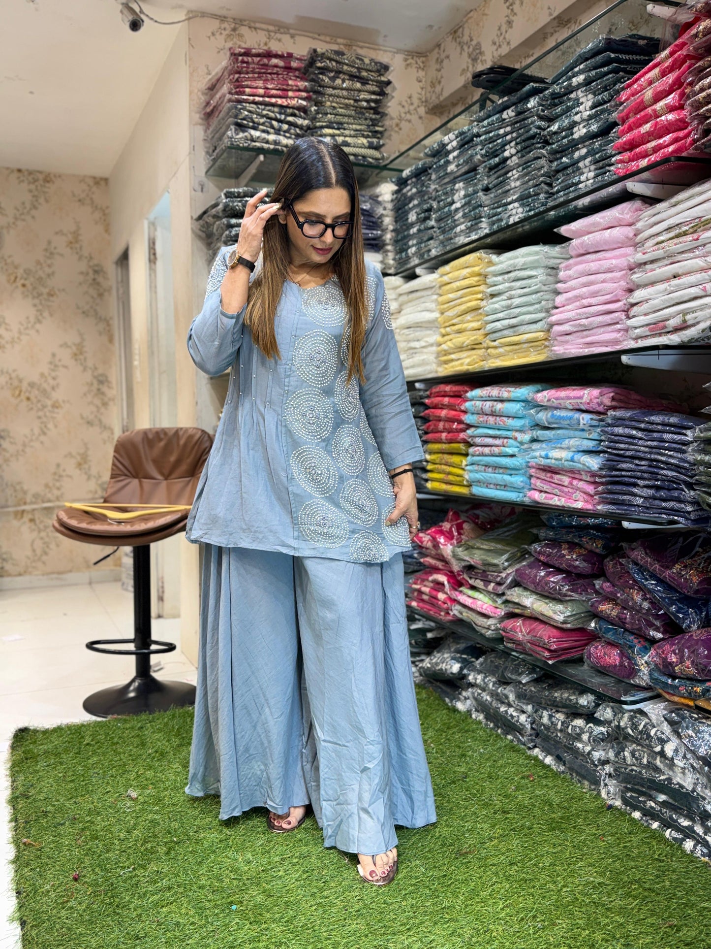 Banaras Mull Chanderi Gray 2pc Set