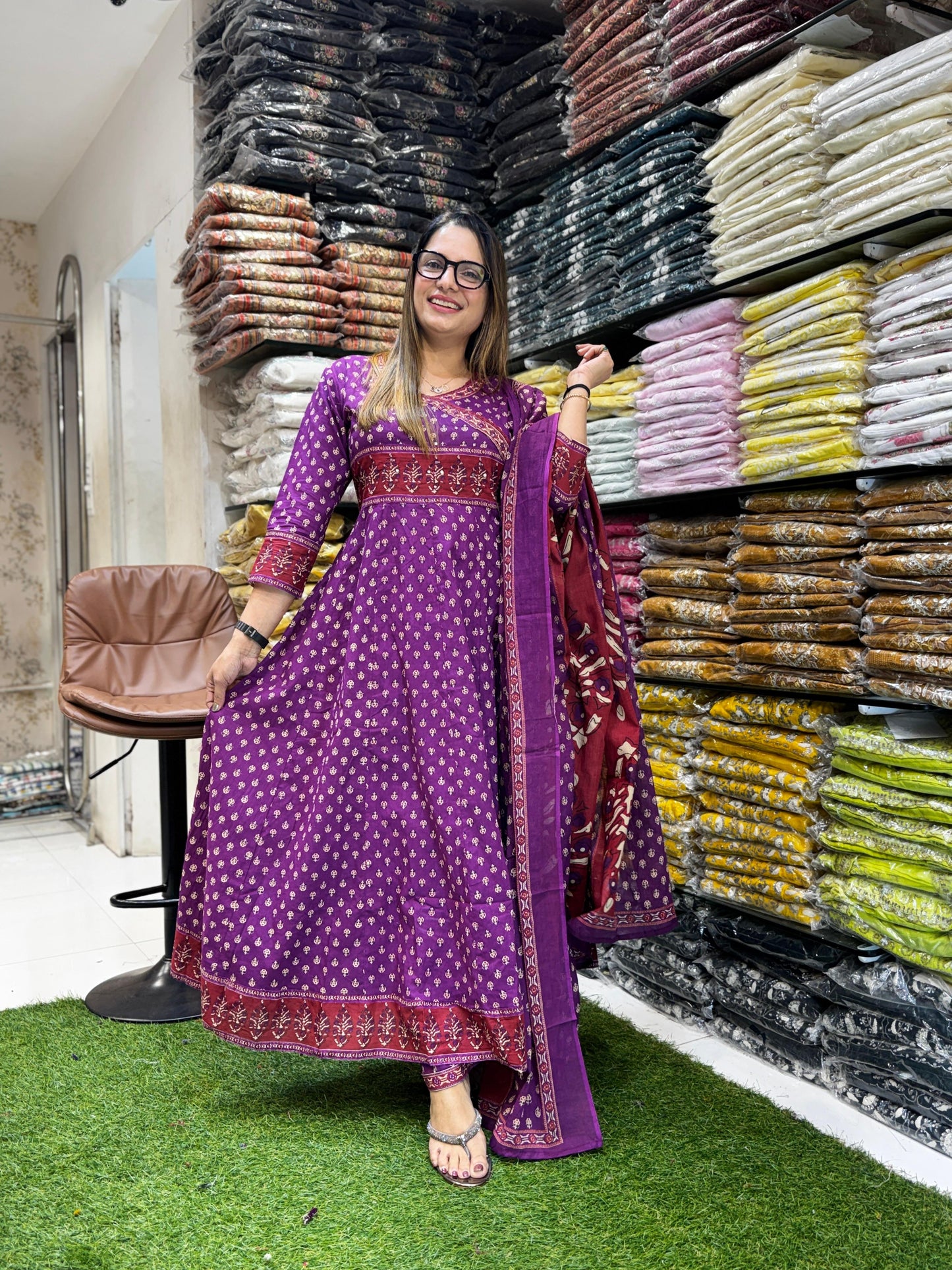 Jaipuri Cotton Purple 3pc Set