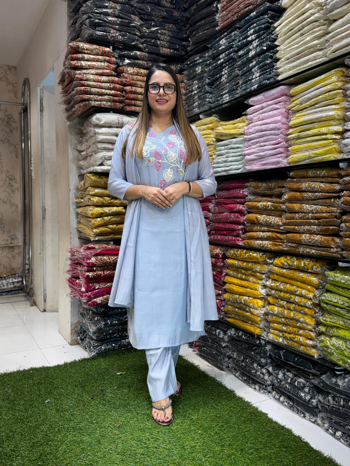 Mull Chanderi Pastle Blue 3pc Set