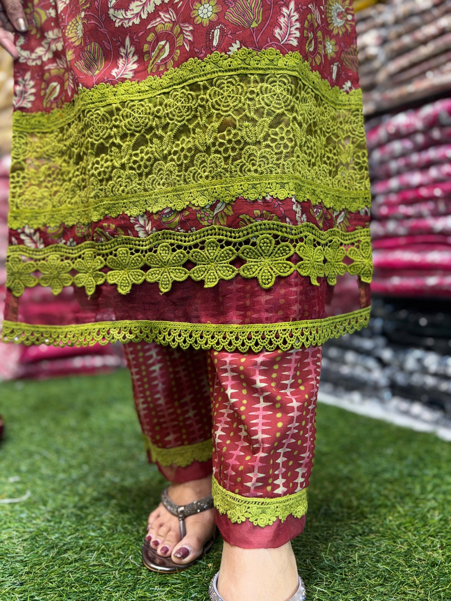 Jaipuri Cotton Pakistani 3pc Set Maroon Color