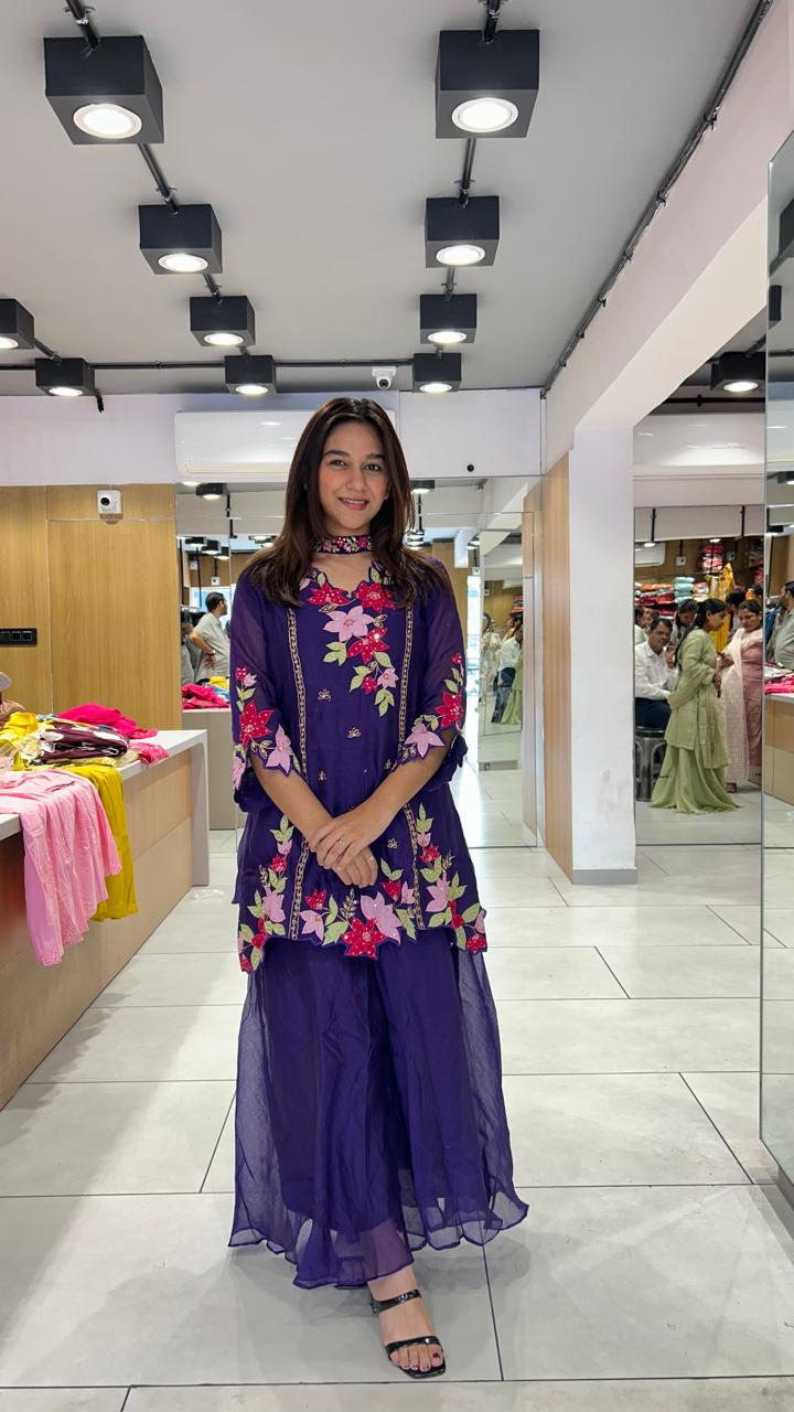 Banaras Mull Chanderi Purple 3pc Set