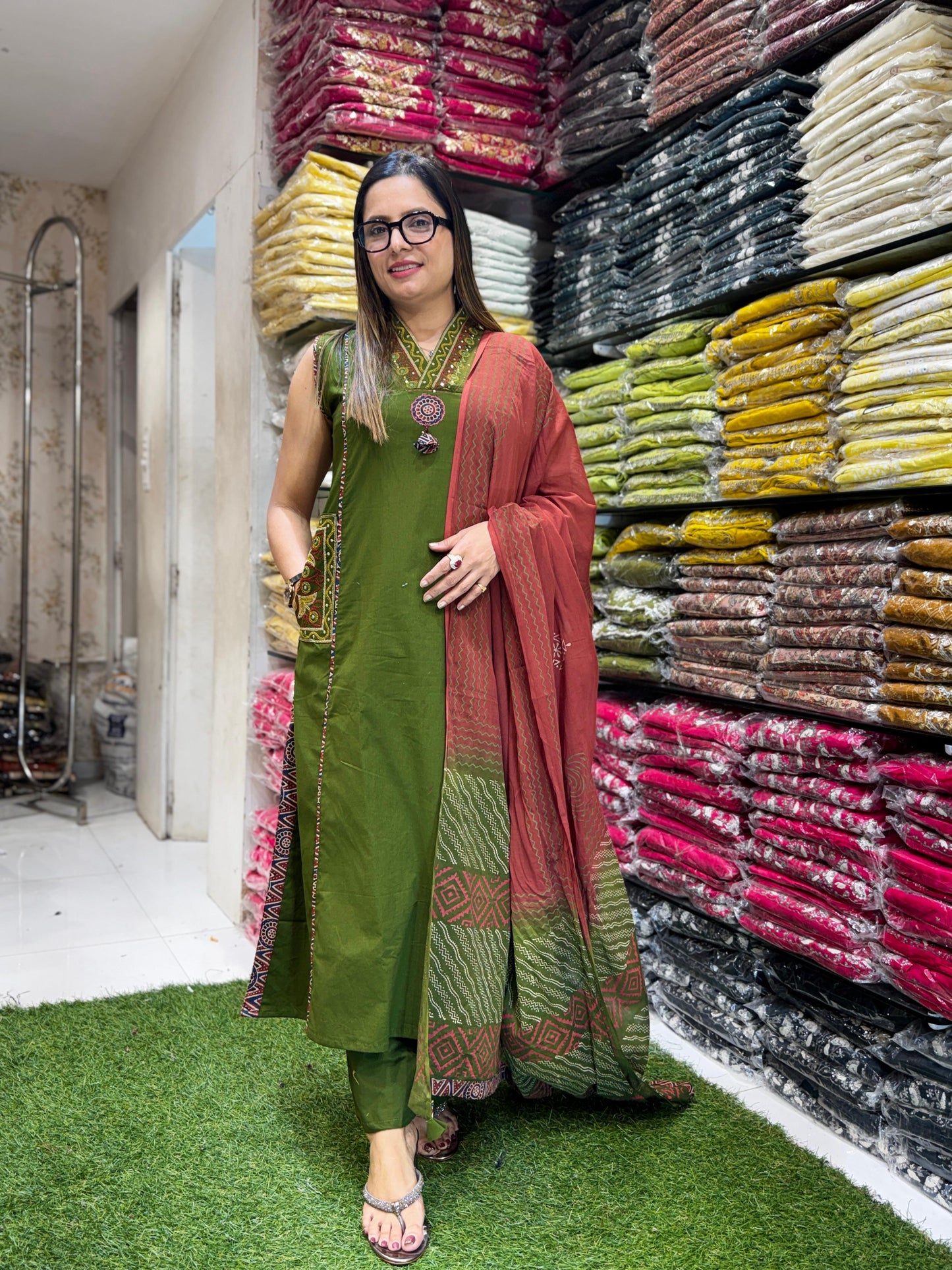 Sluv Cotton Mahendi Green 3pc Set