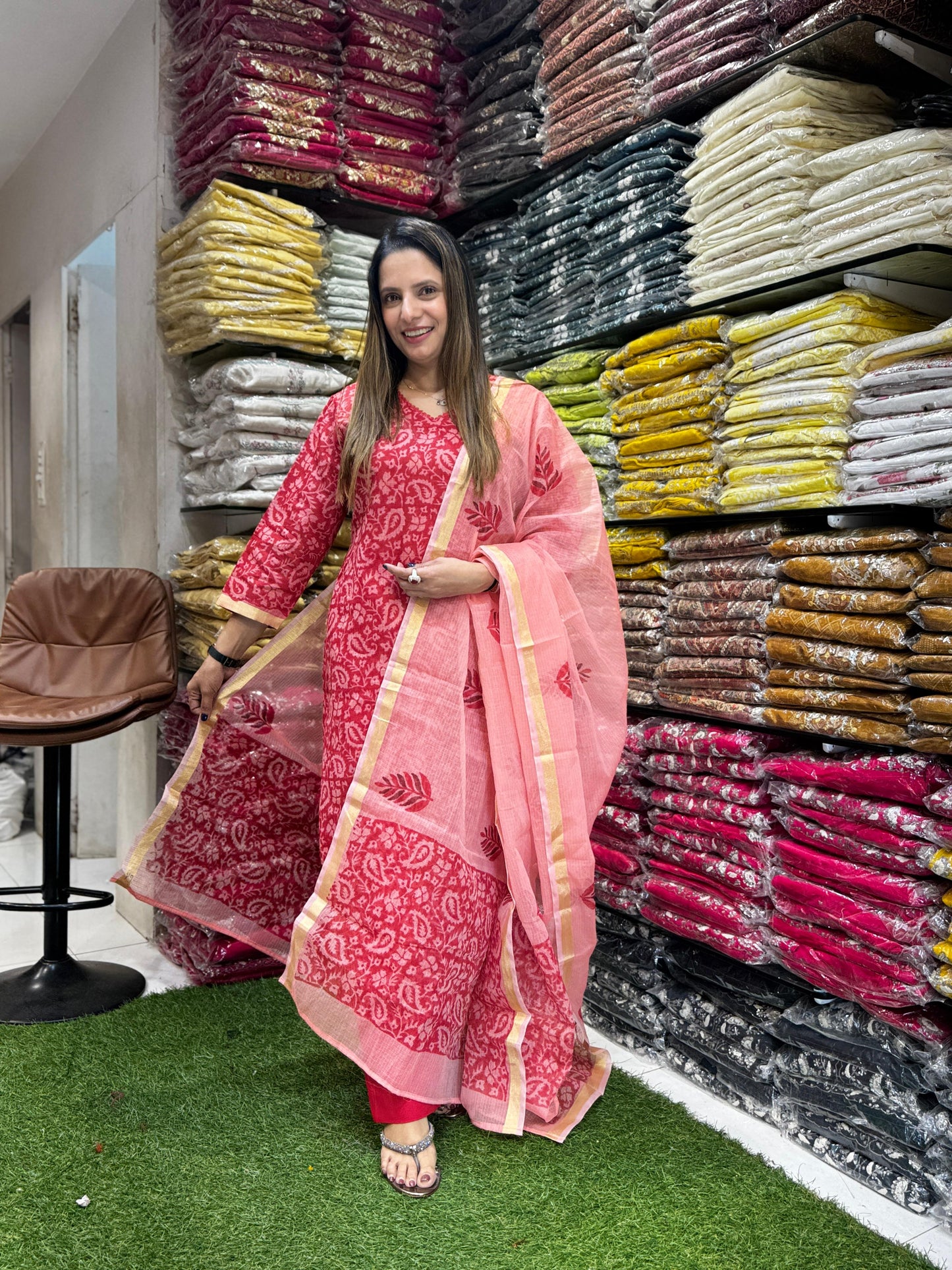 Pure Kota Doria Red 3pc Set