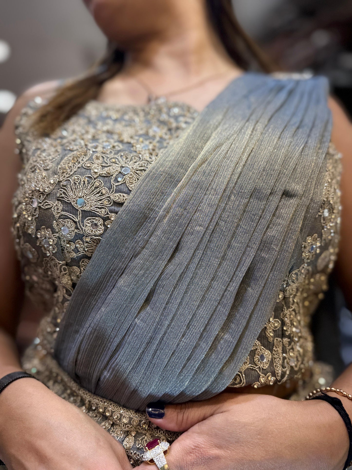 Crush Chinon Gray Drep Saree