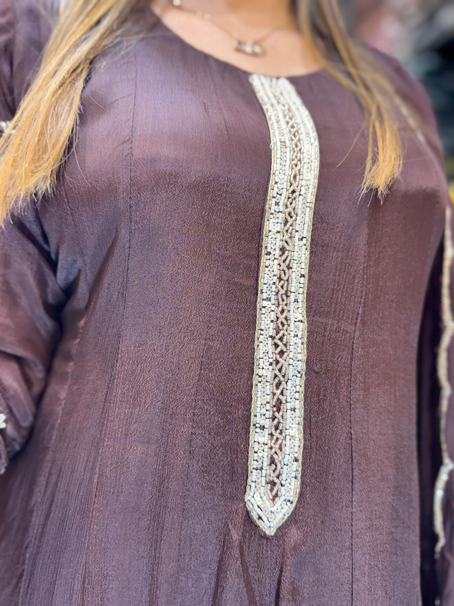 Chinon Brown Anarkali 3pc Set