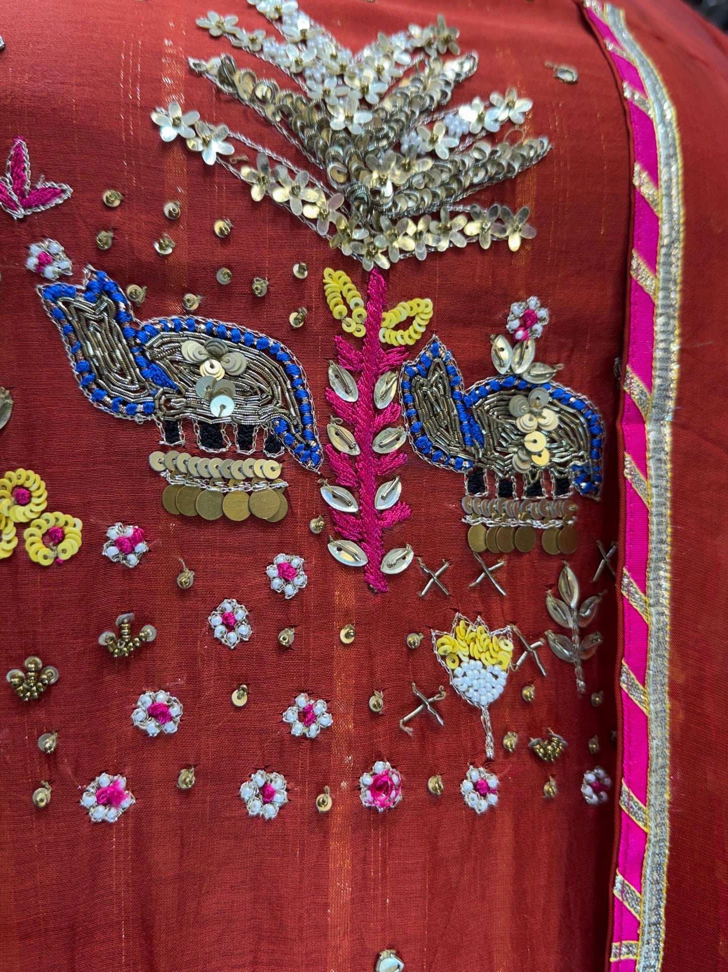 Banaras Mull Chanderi Rust Orange 3pc Set